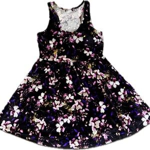 Sleeveless Dark Floral Velvet Skater Dress
